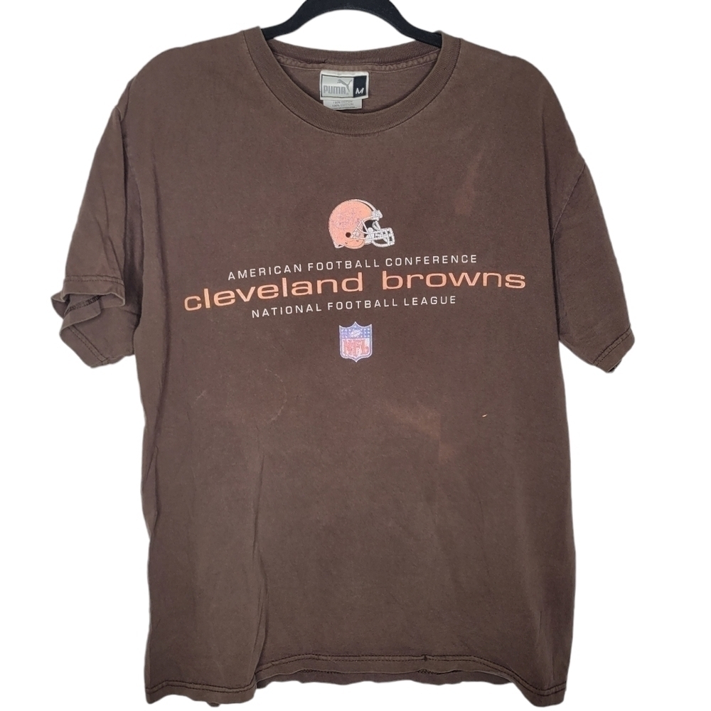Vintage 90s Cleveland Browns NFL Puma Football T-Shirt in Brown Size Medium